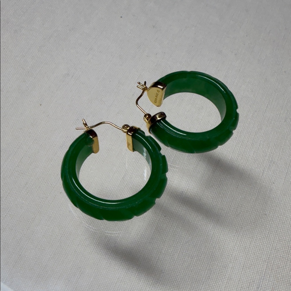 D’joy Green Jade Hoop Earrings in Sterling Silver